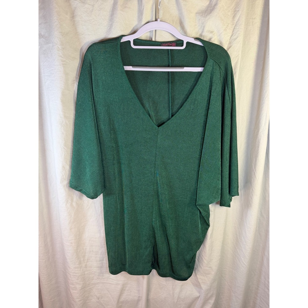 Sheila Rose Green V-Neck Batwing Sleeve Knit Tunic Top Womens 2X Emerald Drape
